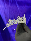 Opal Moon Crystal Bridal Tiara – Silver Mixed Crown with Moonstone Cabochons, Teardrop Crystals, Crystal Beads & Pavé Base