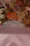 Halo Round Solitaire Bridal Tiara – Silver Ball-Tip Spire Crown with Dense Rhinestone Base, Teardrop Accents & Graduated Silhouette