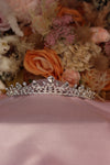 Olympia Laurel Leaf Bridal Tiara – Silver Olive Branch Crown with Teardrop & Round Solitaire Pin Drops & Scallop Base Rail