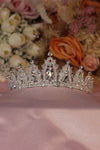 Opulence AB Crystal Full Crown – Silver Royal Tiara with Aurora Borealis Teardrop Centre, Filigree Lace Band & Ball-Tip Spires