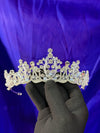 Opal Moon Crystal Bridal Tiara – Silver Mixed Crown with Moonstone Cabochons, Teardrop Crystals, Crystal Beads & Pavé Base