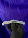 Blanc Triple Row Round CZ Bridal Headband – Silver Diamond Tennis Tiara with Oval Solitaire Centre & Full Crystal Coverage