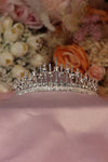 Deco Square Crystal Bridal Tiara – Silver Art Deco Cushion Cut Crown with Vertical Pavé Bars, Round Base Rail & Graduated Spires