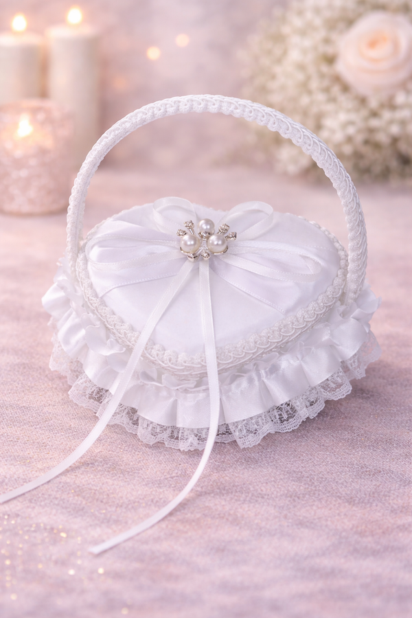 Eternabloom™ Pearl Heart Bridal Flower Basket | Wedding Ceremony