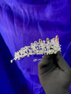 Lisette Lace Crystal Bridal Tiara – Silver Floral Filigree Crown with Standing Marquise Gems