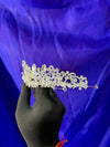 Lisette Lace Crystal Bridal Tiara – Silver Floral Filigree Crown with Standing Marquise Gems
