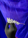 Peacock Crystal Bead Bridal Tiara – Silver Fan Base Crown with Wire Crystal Sprigs, Pavé Leaf Band & Round Solitaire Tips