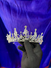 Meadow Crystal Bead & Marquise Bridal Tiara – Silver Botanical Spike Crown with Mixed Elements, Solitaire Tips & Pavé Base