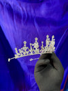 Meadow Crystal Bead & Marquise Bridal Tiara – Silver Botanical Spike Crown with Mixed Elements, Solitaire Tips & Pavé Base