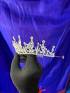 Meadow Crystal Bead & Marquise Bridal Tiara – Silver Botanical Spike Crown with Mixed Elements, Solitaire Tips & Pavé Base