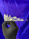 Pearl & Crystal Bead Bridal Tiara – Silver Floral Scroll Crown with Faceted Beads, Pearls & Rhinestone Clusters