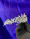 Luna Moonstone Crystal Bridal Tiara – Silver Botanical Branch Crown with Opal Beads & Teardrop Centre