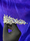 Luna Moonstone Crystal Bridal Tiara – Silver Botanical Branch Crown with Opal Beads & Teardrop Centre