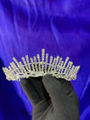 Nova Spike Crystal Bridal Tiara – Silver Starburst Pin Crown with Graduated Crystal Rods & Bow Centre