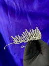 Nova Spike Crystal Bridal Tiara – Silver Starburst Pin Crown with Graduated Crystal Rods & Bow Centre