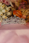 Lisette Lace Crystal Bridal Tiara – Silver Floral Filigree Crown with Standing Marquise Gems