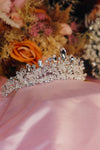 Lisette Lace Crystal Bridal Tiara – Silver Floral Filigree Crown with Standing Marquise Gems