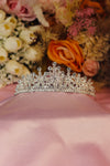 Daisy Crystal Bridal Tiara – Silver Floral Snowflake Crown with Ball-Tip Spires & Pavé Base