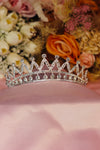 Estelle Geometric Crystal Bridal Tiara – Silver Arrow Arch Crown with Round Solitaire Base & Floral Spire Tips