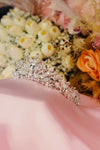 Luna Moonstone Crystal Bridal Tiara – Silver Botanical Branch Crown with Opal Beads & Teardrop Centre