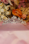 Pearl & Crystal Bead Bridal Tiara – Silver Floral Scroll Crown with Faceted Beads, Pearls & Rhinestone Clusters