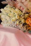 Meadow Crystal Bead & Marquise Bridal Tiara – Silver Botanical Spike Crown with Mixed Elements, Solitaire Tips & Pavé Base