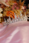 Meadow Crystal Bead & Marquise Bridal Tiara – Silver Botanical Spike Crown with Mixed Elements, Solitaire Tips & Pavé Base