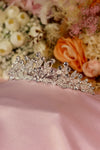 Peacock Crystal Bead Bridal Tiara – Silver Fan Base Crown with Wire Crystal Sprigs, Pavé Leaf Band & Round Solitaire Tips