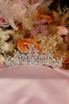 Opal Moon Crystal Bridal Tiara – Silver Mixed Crown with Moonstone Cabochons, Teardrop Crystals, Crystal Beads & Pavé Base