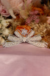 Bow Pearl & Crystal Bridal Crown – Silver Oversized Pearl Bow Tiara with Rhinestone Border, Starburst Centre & Marquise Peak