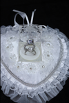 Heart-Shaped Satin Wedding Ring Basket (Pearl & Bow Design) - FB-RB11